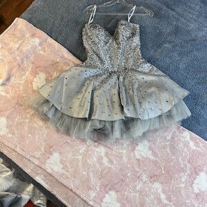 Strapless Silver Dress with Embellishments